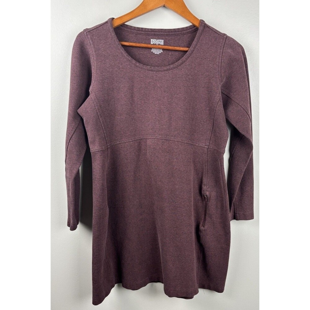 Duluth Trading Dress Womens Medium Burgundy Cotton Blend With Pocket Long Sleeve
